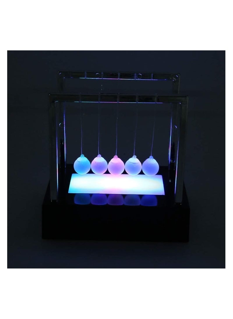 SYOSI - Classic Newton Swing Ball, Led Light Up Newtons Cradle Balance Ball, Kinetic Energy Multi Color Home Office Toy, Home Decoration Art Work, for Birthday Gift, Science Physics Desk Toys & Accessories - Image 1
