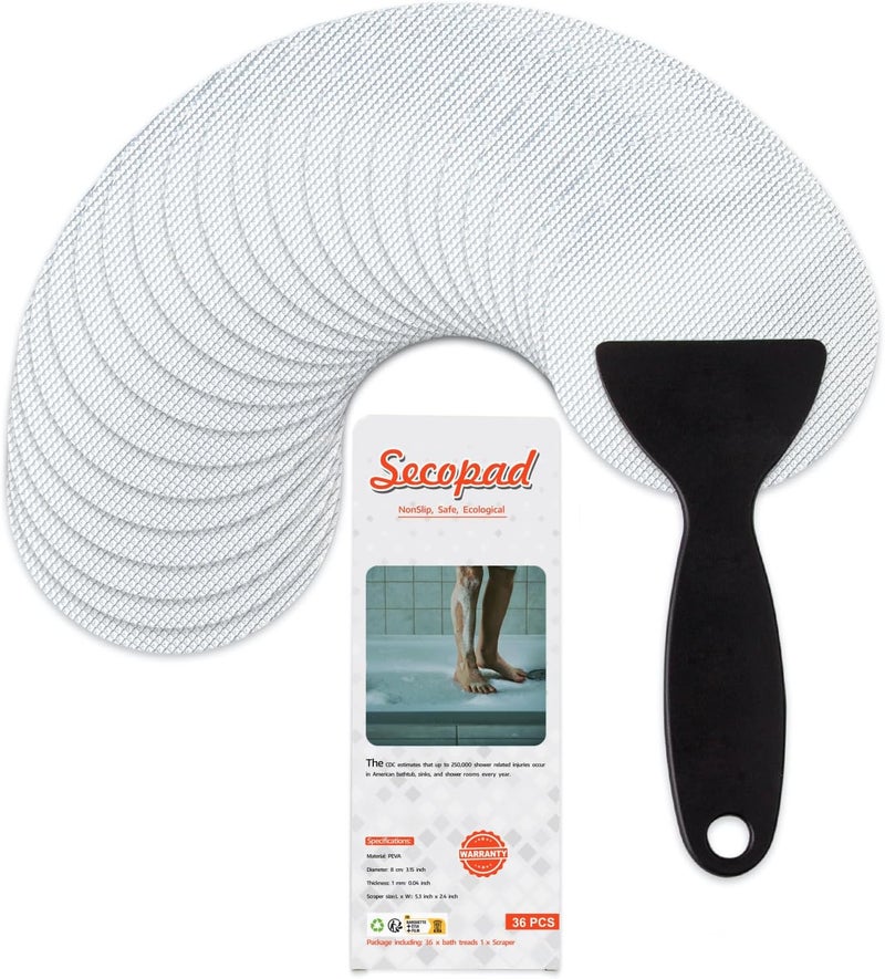 Secopad 36PCS Non-Slip Bathtub Stickers, Safety Bathroom Tubs Showers Treads Adhesive Decals Scraper - Image 1
