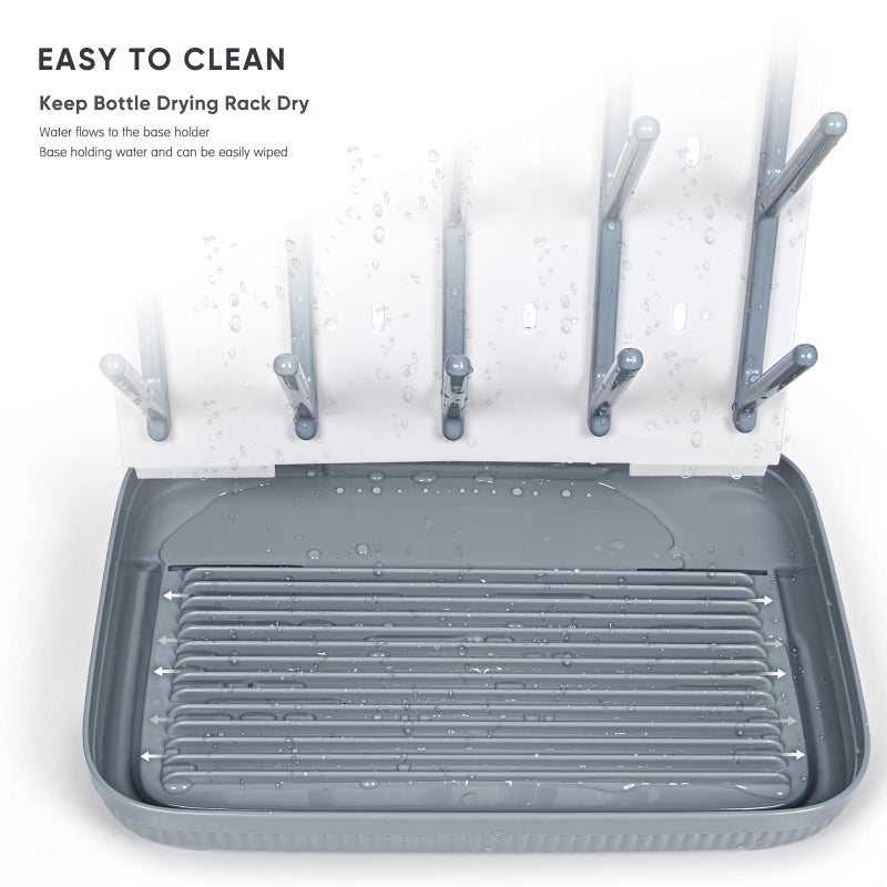 Termichy حامل تجفيف زجاجات الأطفال تيرميشي: حامل تجفيف زجاجات عمودي كبير - حامل تجفيف موفر للمساحة لزجاجات الأطفال وتنظيف أجزاء المضخة (رمادي) - Image 3
