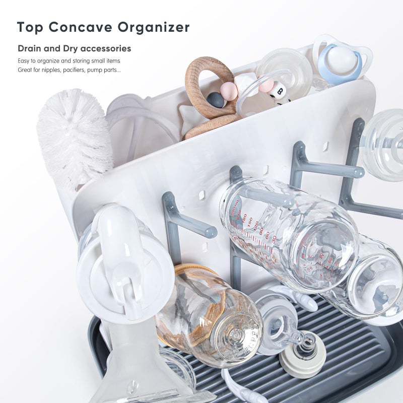 Termichy حامل تجفيف زجاجات الأطفال تيرميشي: حامل تجفيف زجاجات عمودي كبير - حامل تجفيف موفر للمساحة لزجاجات الأطفال وتنظيف أجزاء المضخة (رمادي) - Image 4