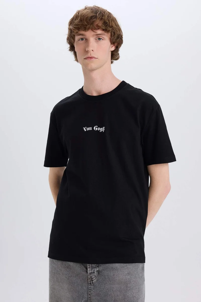 ديفاكتو Van Gogh Licensed Regular Fit Crew Neck Printed Short Sleeve T-Shirt