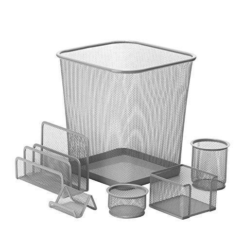 HoneyCanDo Mesh Desk Set Silver OFC06206 Silver 108 x 124 6 Pcs