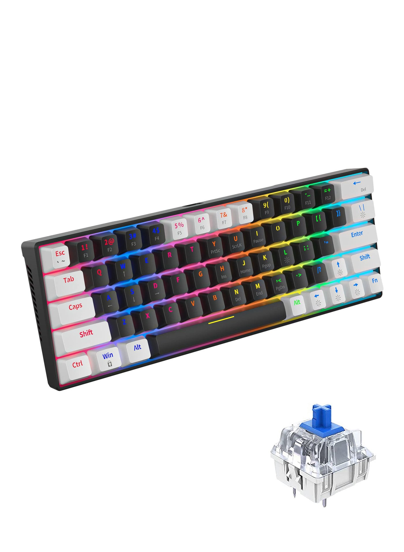 Rock Pow 63 Keys Wired Mechanical Gaming Keyboard RGB Backlit Ultra-Compact Mini Keyboard Waterproof Mini Compact Keyboard for PC/ Mac Gamer Typist Travel Easy to Carry