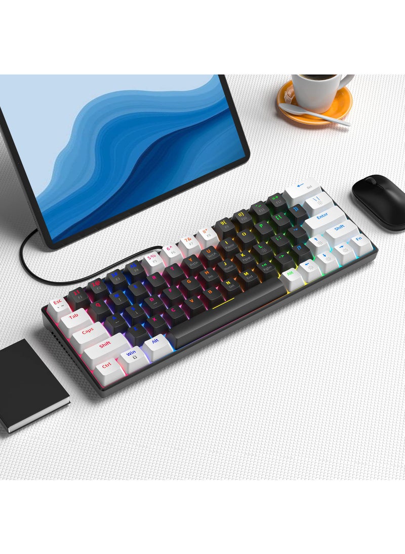Rock Pow - 63 Keys Wired Mechanical Gaming Keyboard RGB Backlit Ultra-Compact Mini Keyboard Waterproof Mini Compact Keyboard for PC/ Mac Gamer Typist Travel Easy to Carry - Image 1