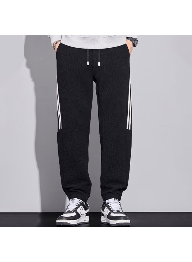 Dingfengbaoluo Heavyweight Casual Sweatpants Men Autumn Waffle Loose Comfortable High-rise Versatile Jogger Pants Hld99 Black 4XL - Image 1