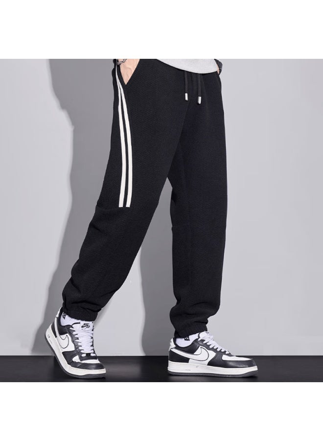 Dingfengbaoluo Heavyweight Casual Sweatpants Men Autumn Waffle Loose Comfortable High-rise Versatile Jogger Pants Hld99 Black 4XL - Image 2