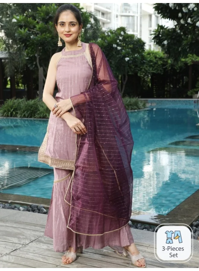 AKS Sequence Work Straight Kurta & Sharara With Dupatta