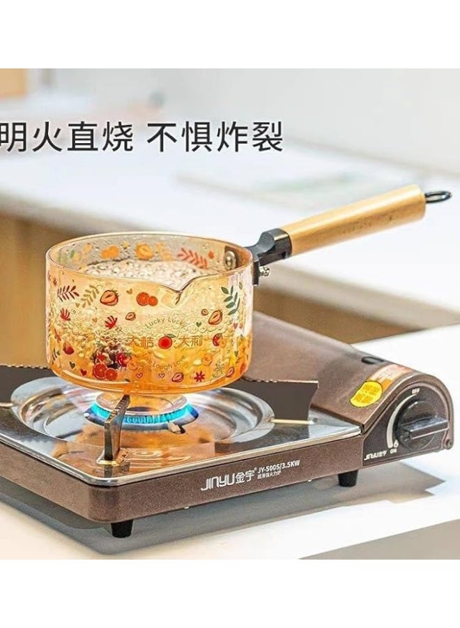 Heat-resistant glass casserole with a lid and golden deer handle, wooden handle, 1.8 litre capacity, honey colour with floral patterns - Image 2