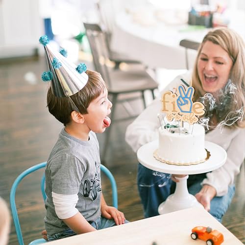 VANGNING Five is a Vibe Cake Topper - Wood 5th Birthday Decor, Retro, Peace Hand, Groovy - Image 4