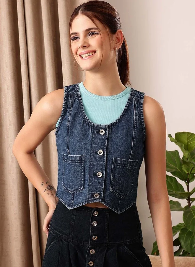 STREET 9 Sleeveless Denim Jacket for Women