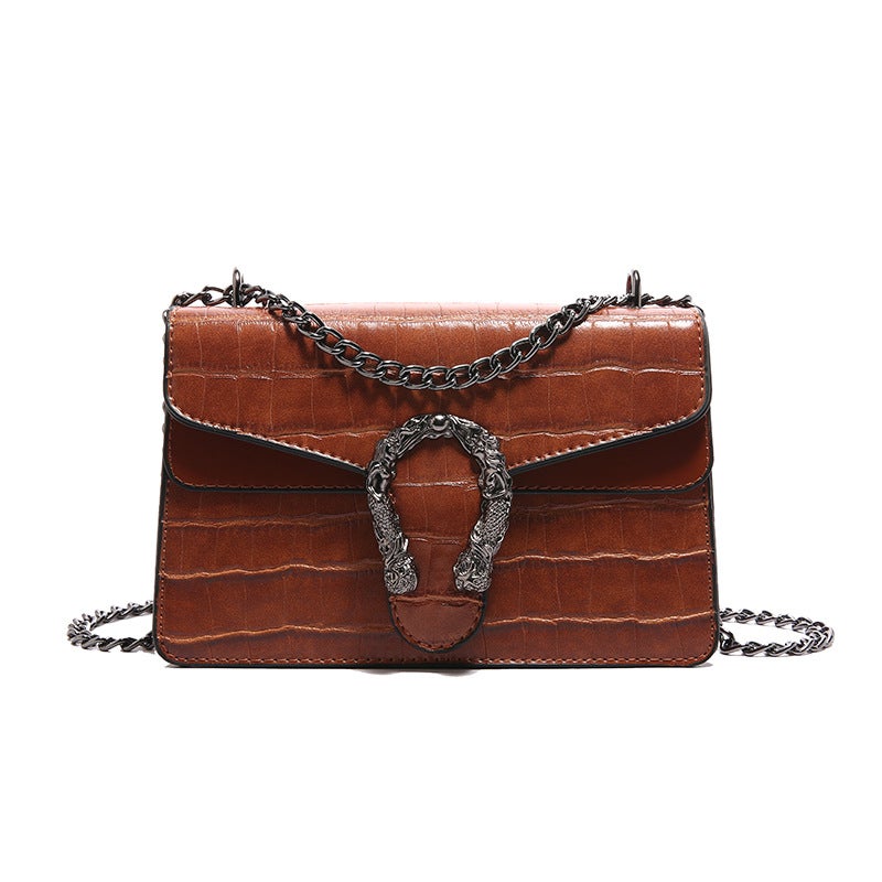 2024 Autumn New Fashion Crocodile Pattern Chain Shoulder Bag Women'S Retro Texturized Small Square Bag Western Style Crossbody Bag - Image 1
