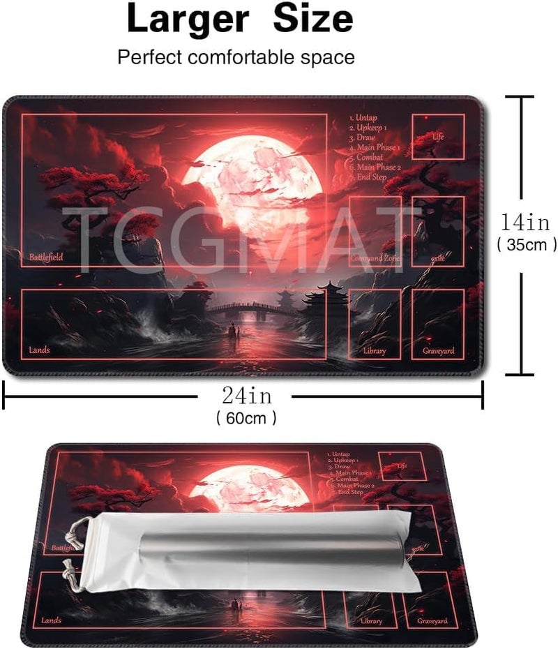 TCGMAT حصيرة لعب MTG بحجم 24x14 بوصة مع أكياس تخزين مجانية وقاعدة غير قابلة للانزلاق وطباعة مثالية لعشاق ألعاب الورق حصيرة TCG مع أسرار قمر الدم - Image 5