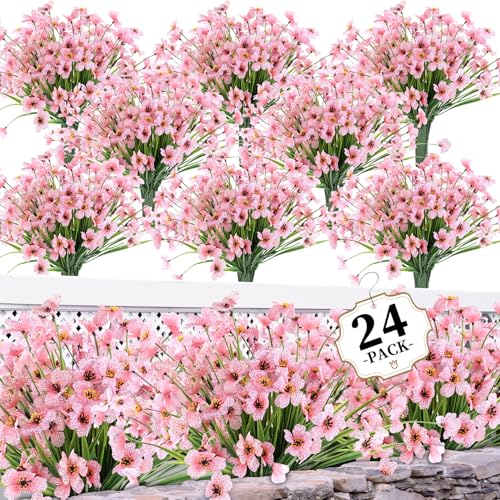 ColoPlay 24 Peach Bundles Artificial Flowers for Outdoors/Indoors Fake Flowers Plants for Indoor Outside Garden Porch Window Box Home Wedding Farmhouse - Image 1