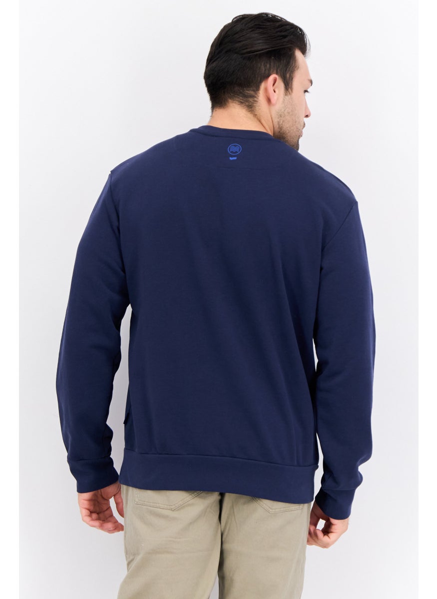 GAS Men Crew Neck Graphic Print Long Sleeves Sweatshirt, Navy  - Image 3