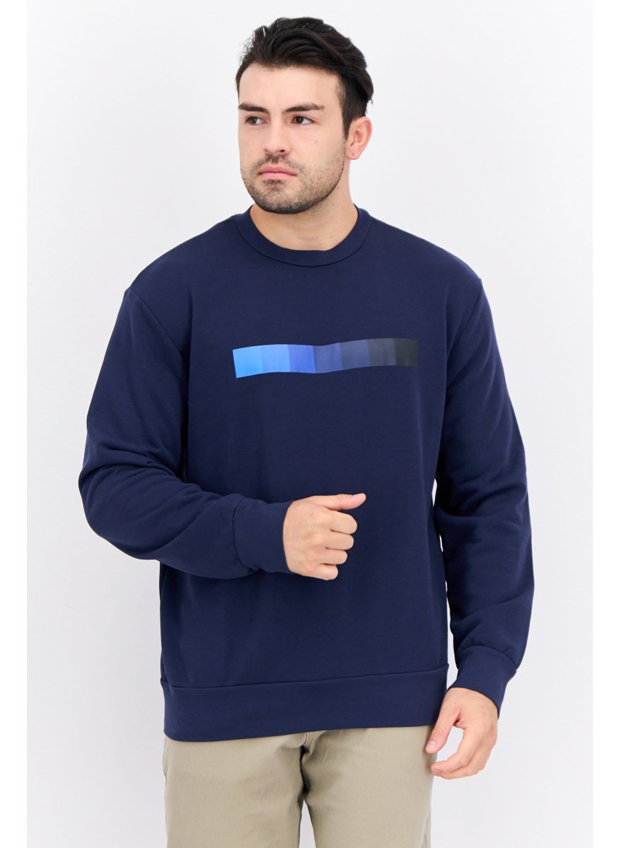 GAS Men Crew Neck Graphic Print Long Sleeves Sweatshirt, Navy  - Image 1