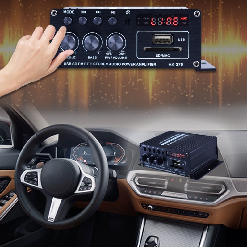 مضخم طاقة صغير: 2.0 قناة باللون الأسود مع شاشة مؤقتة خلفية ومتصلة لاسلكيًا عبرetooth وبدواسة الراديو FM للاستخدام الصوتي المنزلي - Image 2