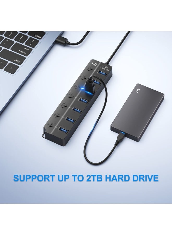 كونشاو USB Hub 3.0 ، 7-Port USB Hub Splitter مع مفاتيح التشغيل / إيقاف التشغيل والأضواء الفردية ، كابل طويل 3.2ft / 1m متوافق مع MacBook ، الكمبيوتر المحمول ، Surface Pro ، PS4 ، الكمبيوتر الشخصي ، محرك أقراص فلاش ، محرك أقراص صلبة متنقل - Image 4