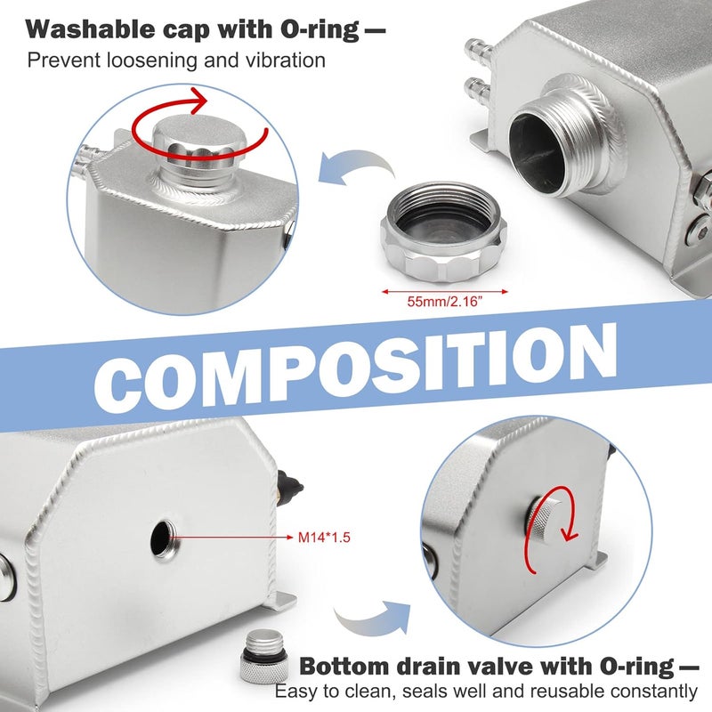 YIUIY Universal Coolant Reservoir Overflow Tank 1L Aluminum Radiator Expansion Tank - Silver - Image 3