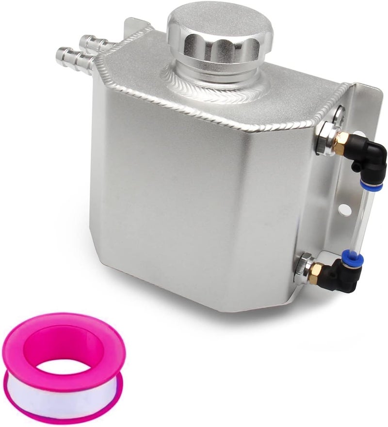 YIUIY Universal Coolant Reservoir Overflow Tank 1L Aluminum Radiator Expansion Tank - Silver - Image 1