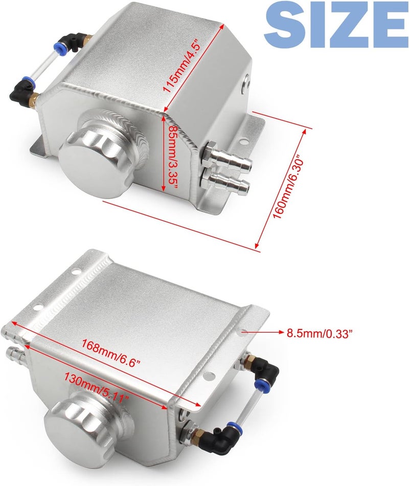 YIUIY Universal Coolant Reservoir Overflow Tank 1L Aluminum Radiator Expansion Tank - Silver - Image 2