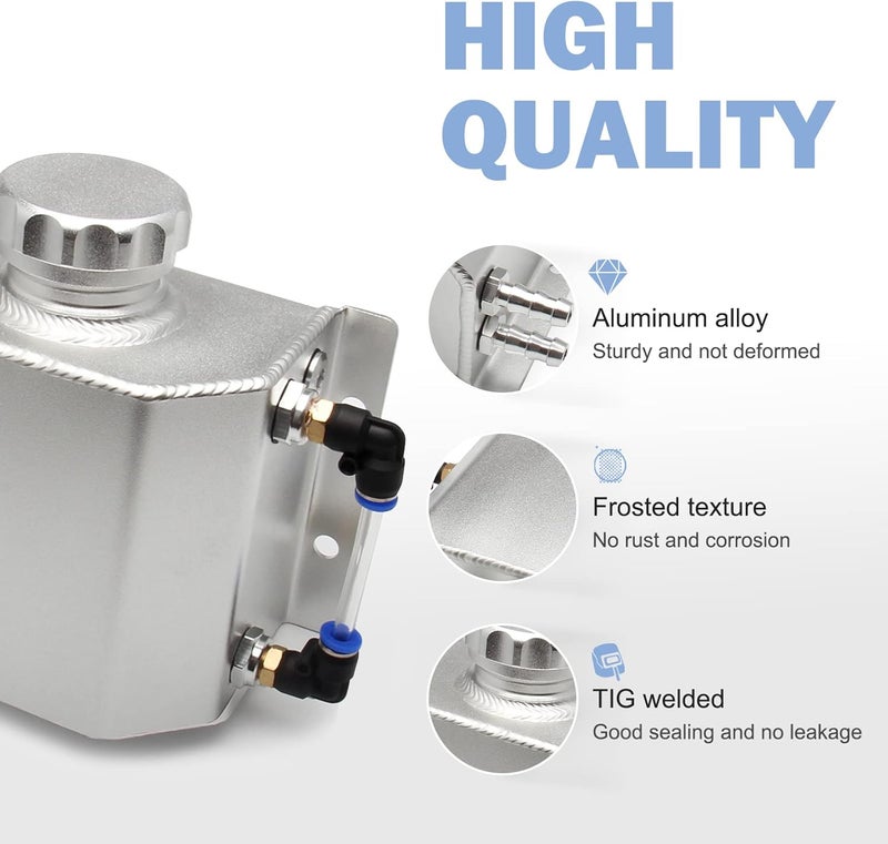 YIUIY Universal Coolant Reservoir Overflow Tank 1L Aluminum Radiator Expansion Tank - Silver - Image 5