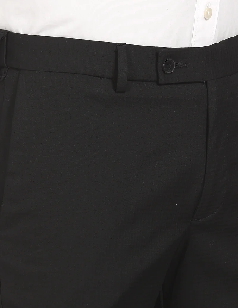 Arrow Black Mid Rise Solid Formal Trousers for Men | Best Price UAE
