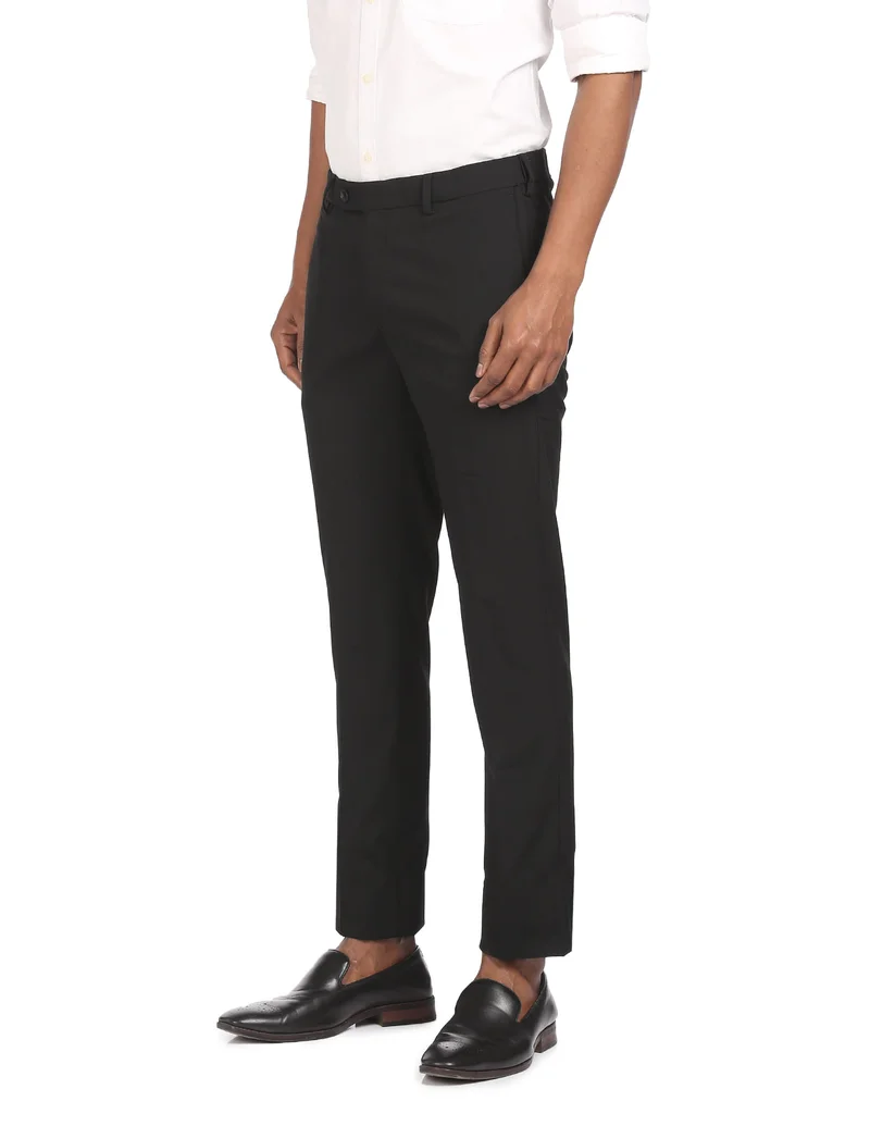 Arrow Black Mid Rise Solid Formal Trousers for Men | Best Price UAE