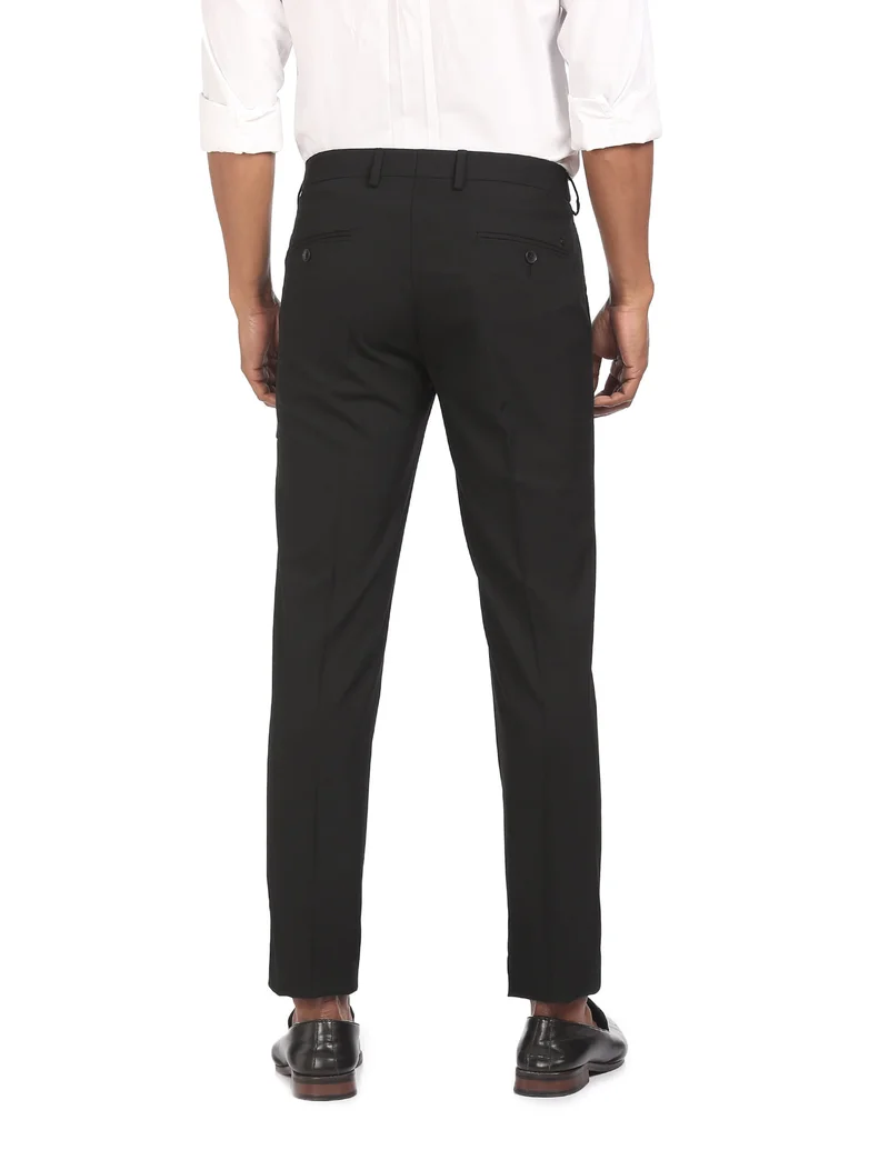 Arrow Black Mid Rise Solid Formal Trousers for Men | Best Price UAE