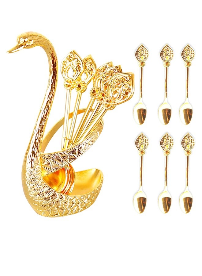 Stainless Steel Cutlery Set - Set of 6,Premium Stainless Steel Dinnerware with 6 Spoon and Holder,for Coffee, Fruit,Dessert,Stirring, Mixing, Sugar, Stir, Ice Cream, Cake, Teaspoon (Gold)  - Image 1