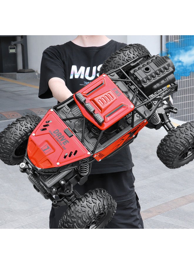 【Direct Supply】 Alloy Remote Control Car High-speed Four-wheel Drive Racing Car Drift Climbing Big Foot Off-road Vehicle Boy Electric-Color:【red-alloy】 28cm Four-wheel Drive Climbing Off-road Vehicle + Spray-Proportion:Four Batteries/cyclonus 180 Minutes 【free Screwdriver + Battery + Charging Cable】 - Image 1