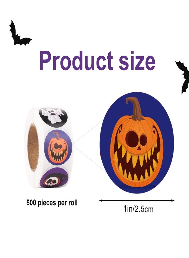PEUTIER 500pcs 1 Inch Halloween Stickers, 8 Colors and Designs Halloween Round Stickers Decals Pumpkin Bat Spider Halloween Stickers Roll for Party Decorations - Image 2