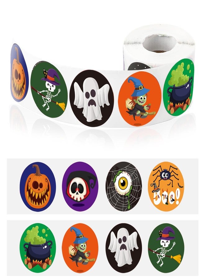 PEUTIER 500pcs 1 Inch Halloween Stickers, 8 Colors and Designs Halloween Round Stickers Decals Pumpkin Bat Spider Halloween Stickers Roll for Party Decorations - Image 1