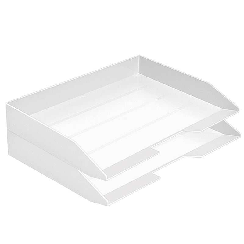Acrimet Stackable Letter Tray 2 Tier Side Load, Plastic, Desktop File Organizer (White Color) - Image 1