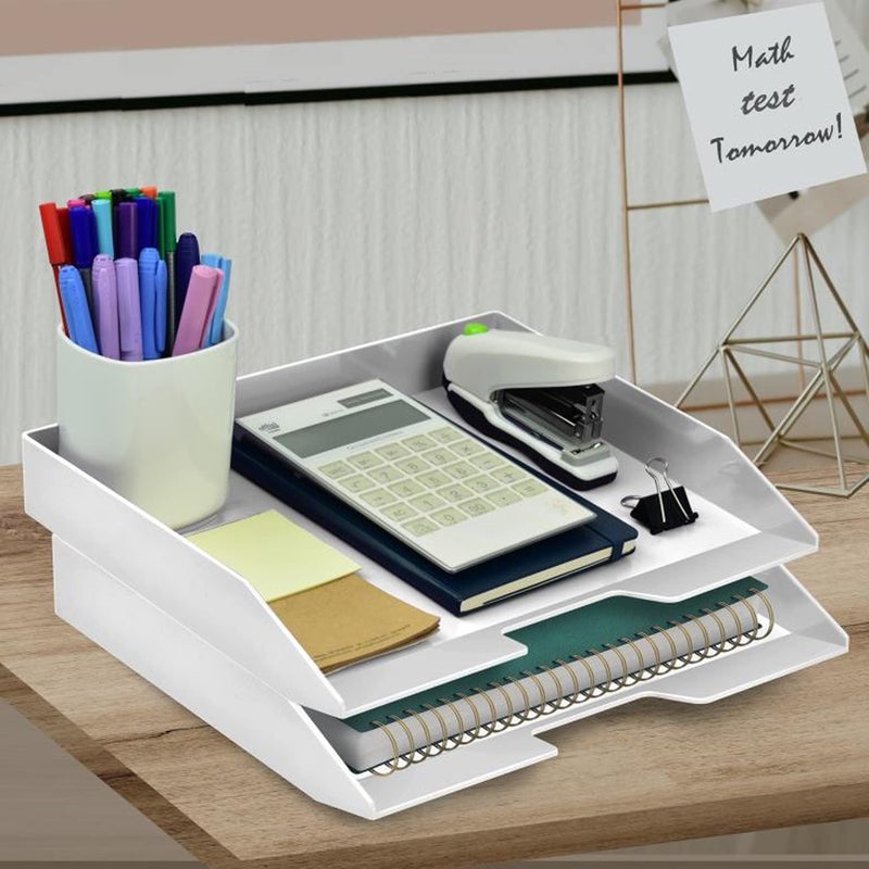 Acrimet Stackable Letter Tray 2 Tier Side Load, Plastic, Desktop File Organizer (White Color) - Image 2