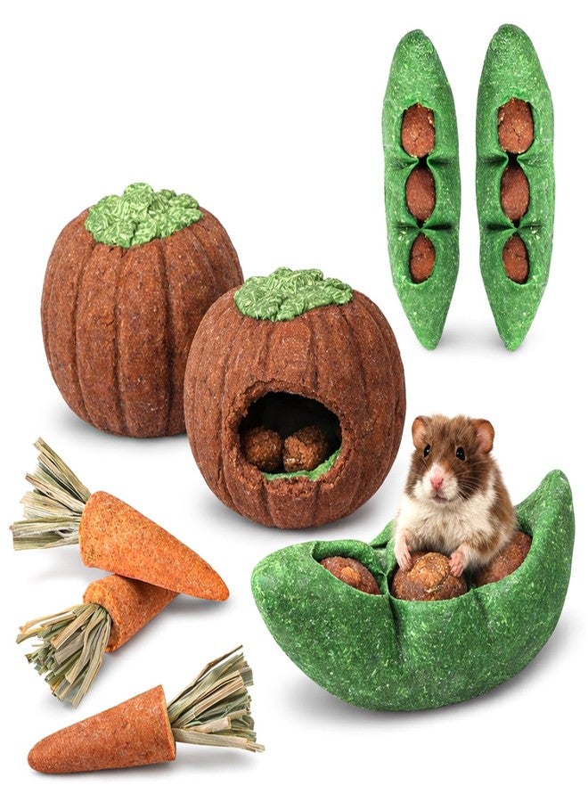 HERCOCCI 8Pcs Guinea Pig Chew Toys, Hamster Toys Prevent Excessive Teeth Growth Natural Vegetables Carrot and Timothy Grass for Guinea Pig Rabbit Chinchillas Gerbil - Image 1