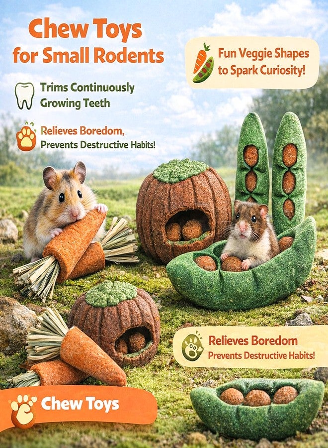 HERCOCCI 8Pcs Guinea Pig Chew Toys, Hamster Toys Prevent Excessive Teeth Growth Natural Vegetables Carrot and Timothy Grass for Guinea Pig Rabbit Chinchillas Gerbil - Image 3