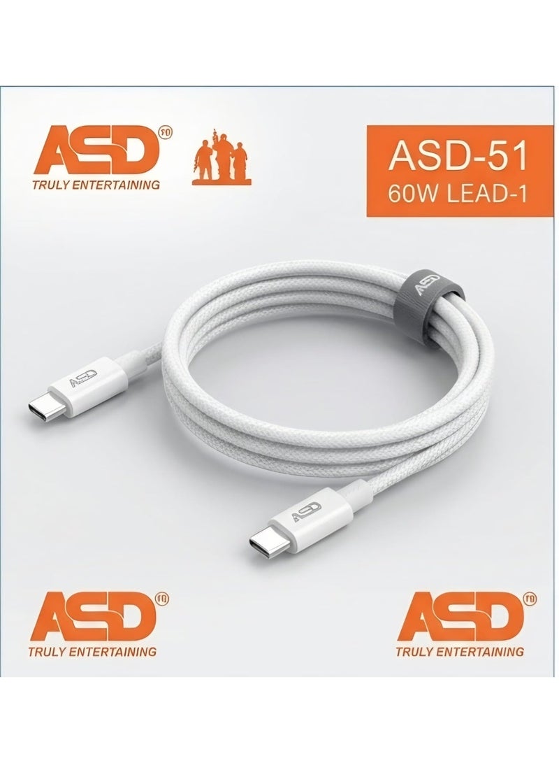 ASD-51 USB-C to USB-C Cable, 60W PD Fast Charging, 1 Meter Data & Charging Cable, Durable Type-C Cable - Image 4