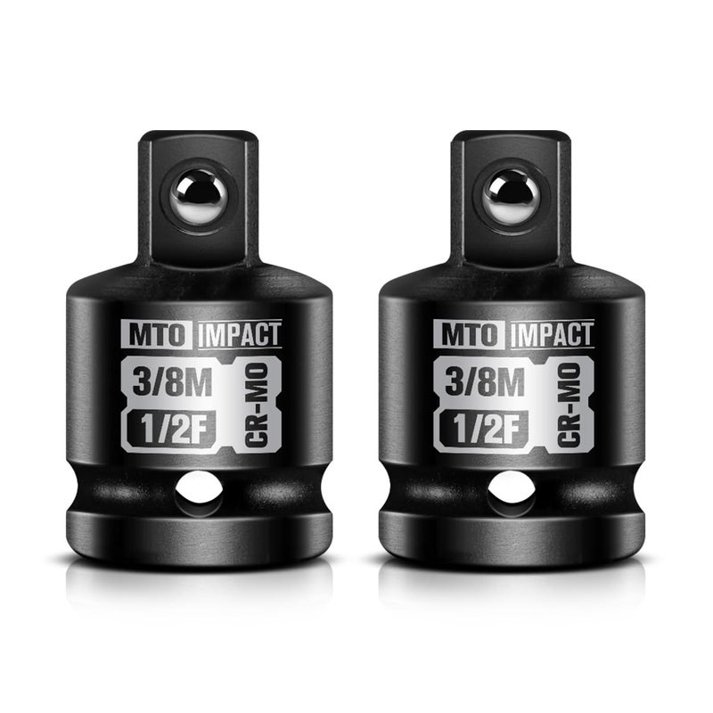 MTO 2Piece 12 Female to 38 Male Impact Socket Adapter Set 12 Drive Impact Driver Conversions for Impact Wrench Chrome Molybdenum Alloy Steel