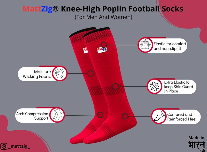 MATTZIG ® Club Football Kit (One Pair of Knee Length Poplin Socks + One Pair of Shin Guard + One Pair of Cotton Arm Sleeves + One Kit Bag) (Red) - Image 2