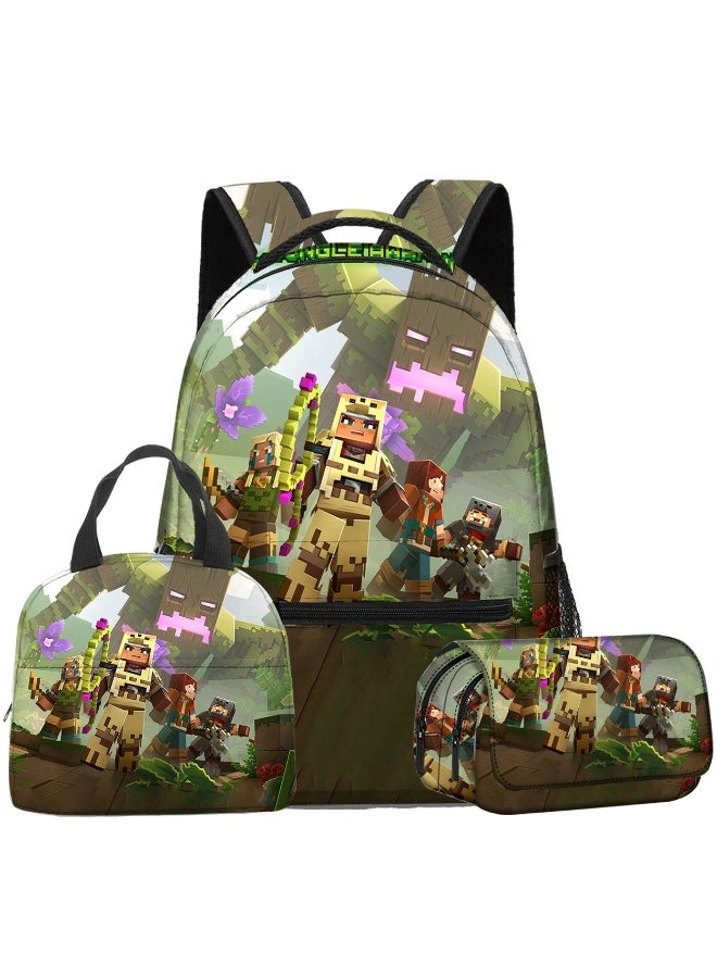 The new Minecraft backpack, pencil case, satchel, three-piece suit, men's and women's leisure sports travel backpack, student school backpack