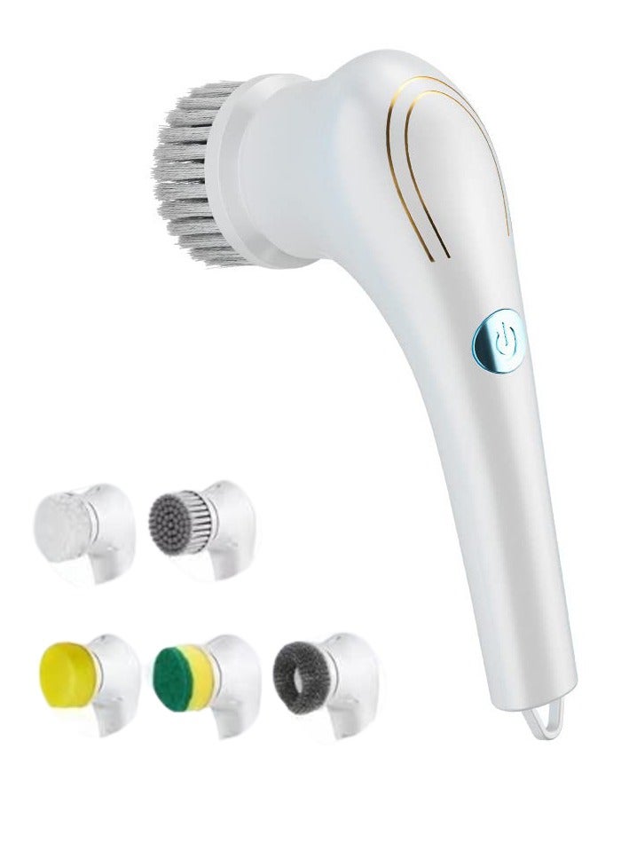 SYOSI Cordless Electric Rotary Scrubber, Portable Electric Cleaning Brush with 5 Brush Heads, Electric Scrubber 360° Smart Rotating Handheld Scrubber Brush for Plates, Pots, Walls, Kitchen, Shoes  - Image 1