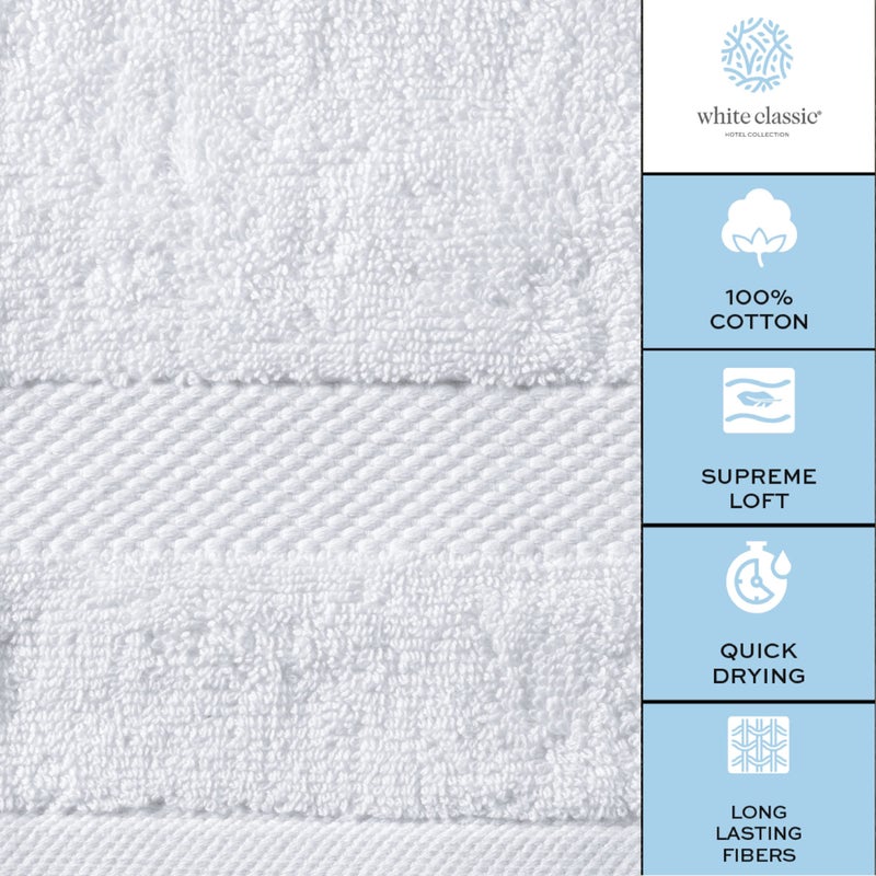 White Classic مجموعة من 4 من مناشف الحمام الفاخرة البيضاء الكلاسيكية الكبيرة - 700 GSM من القطن الناعم للغاية 27x54 | عالية الامتصاص وسريعة الجفاف | مناشف فندقية للحمام الفاخر، مناشف استحمام فاخرة، بيضاء - Image 4