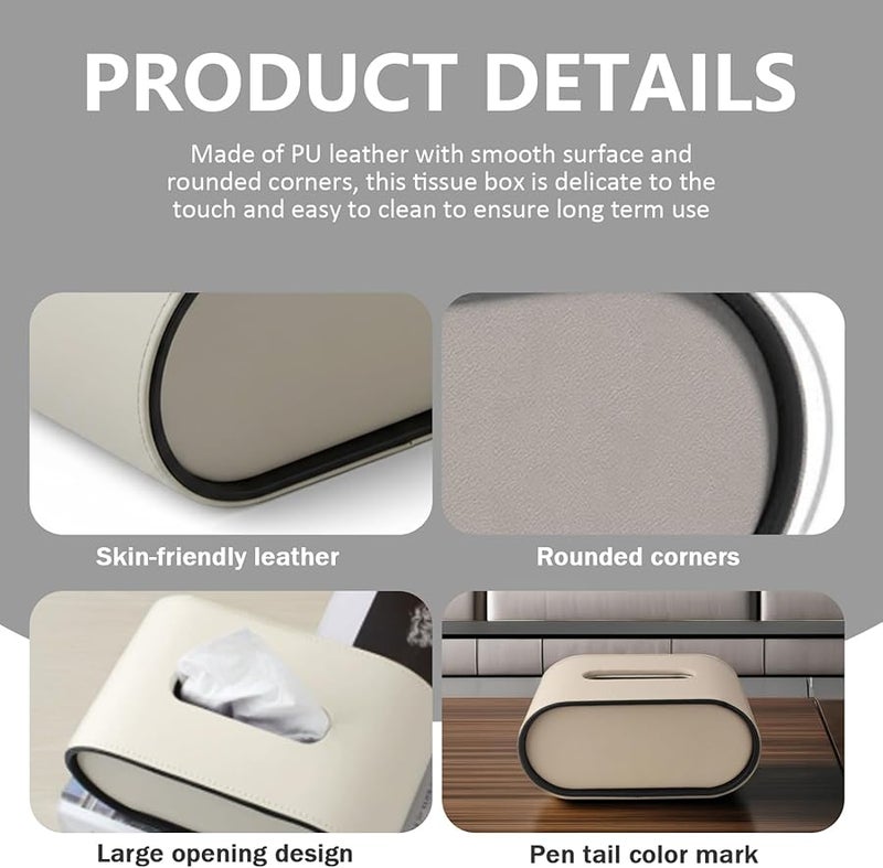 منظم علبة المناديل الجلدية الرمادية لغرفة المعيشة وغرفة النوم وطاولة السطح - Image 5