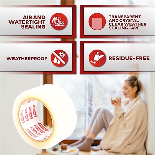 XFasten Transparent Window Weather Stripping Tape 2”x30yds (3-Pack Total 90yds), No Residue Insulation Tape for Windows and Doors, Winter Window Seal - Image 2