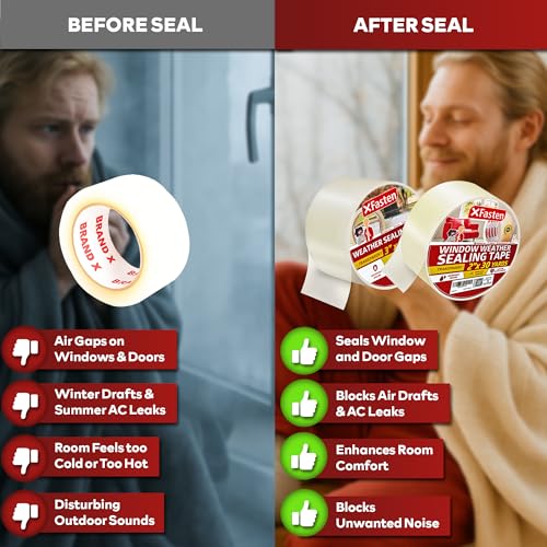 XFasten Transparent Window Weather Stripping Tape 2”x30yds (3-Pack Total 90yds), No Residue Insulation Tape for Windows and Doors, Winter Window Seal - Image 3