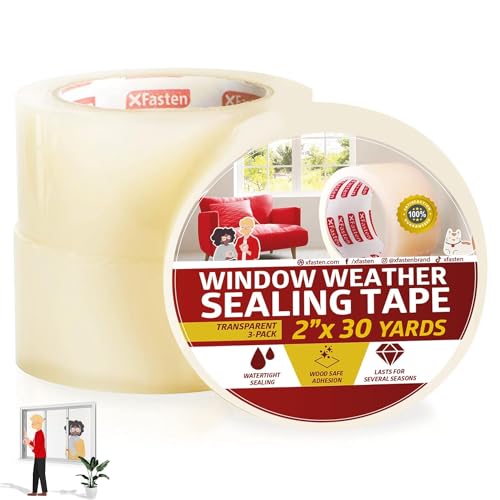 XFasten Transparent Window Weather Stripping Tape 2”x30yds (3-Pack Total 90yds), No Residue Insulation Tape for Windows and Doors, Winter Window Seal - Image 1