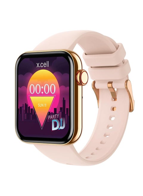 Xcell G6 Music Smart watch,Arabic Interface, Heart Rate,Blood Pressure,Oxygen Level Monitoring, Receive & Make Calls,Water Resistance: IP67, 1 Week Battery life, Compatibility:IOS/Android-Rose Gold