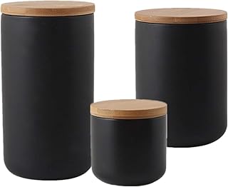 OnePine Set of 3 Air Tight Jars Ceramic Storage Containers with Airtight Seal Bamboo Lids Kitchen Canisters for Tea - Image 1