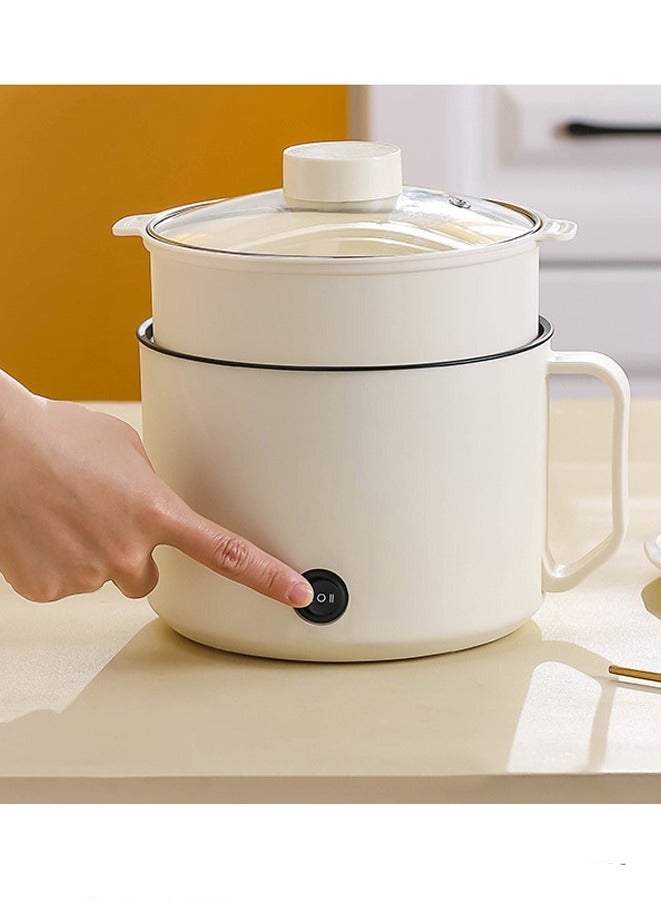 DAI HEART Electric Hot Pot with Steamer, 1.8l Multi-function Non-stick Electric Egg Cooker for Stir-Frying/Stewing/Steaming, Off-White - Image 2