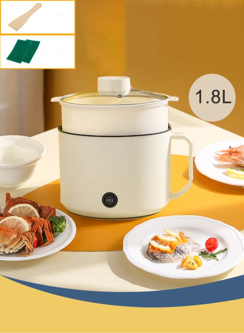DAI HEART Electric Hot Pot with Steamer, 1.8l Multi-function Non-stick Electric Egg Cooker for Stir-Frying/Stewing/Steaming, Off-White - Image 1